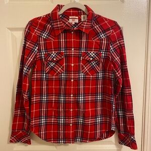 Size X-Small Red Levis Classic Fit Plaid Long-Sleeve Button-Up (clips) S…